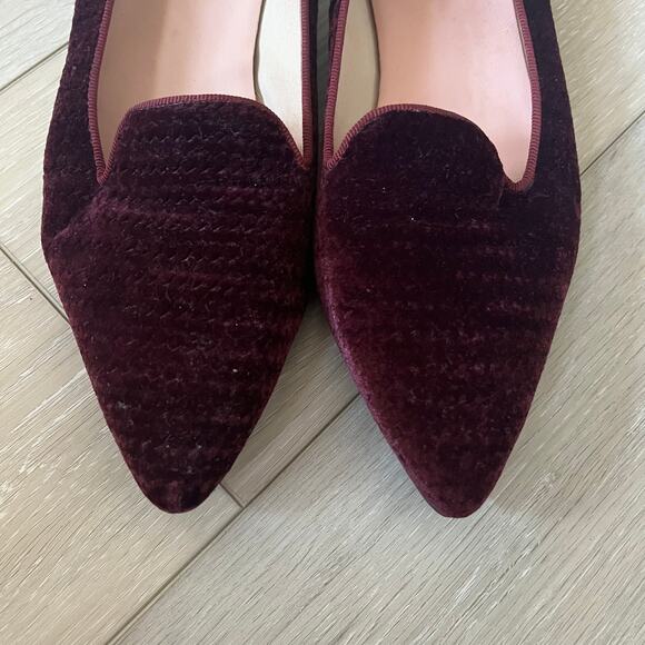 Anthropologie Bisue Ballerinas Flat Women's 40 Burgundy Embossed Smoking Loafer - Picture 7 of 14